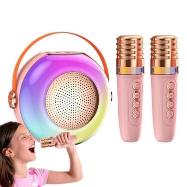Imagem de Shakven Karaokê portátil, máquina de karaokê para crianças | Alto-falante portátil com dois microfones - Luzes LED, reprodutor de música para adultos e crianças, máquina de som para reuniões