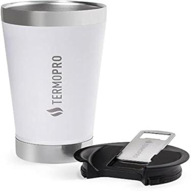 Imagem de Copo termico para cerveja com abridor, branco, 500ml, design elegante