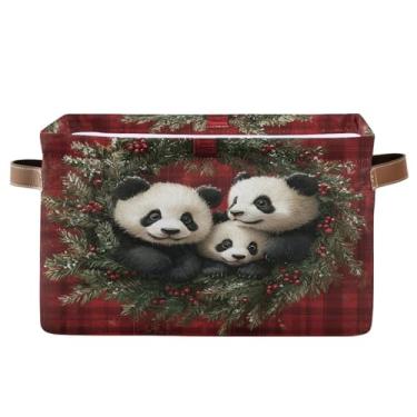 Imagem de STAYTOP Linda guirlanda de natal panda grande cesta de armazenamento dobrável cesto de roupa impermeável com alça, usado para armários domésticos, escritórios, quartos, 1 peça