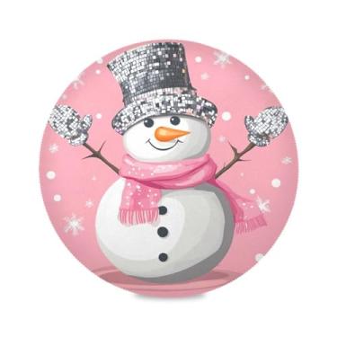 Imagem de Wassud Jogo americano boneco de neve discoteca tapetes redondos para cozinha e jantar tapetes laváveis resistentes ao calor decoração de mesa 39 cm