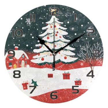 Imagem de YETTASBIN Relógio de parede de árvore de Natal, silencioso, sem tique-taque, operado por bateria, relógio redondo decorativo criativo para cozinha, sala de estar, banheiro, decoração de escritório em