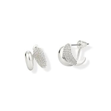 Imagem de Altitude Boutique Brincos femininos de argola pavimentada CZ | Brincos de frente e verso banhados a ouro 14K ou ródio | Joias modernas conversíveis, 15mm, Latão, Zircônia cúbica