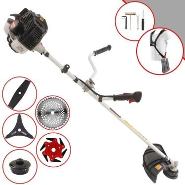 Imagem de Roçadeira Profissional Lateral Kawashima Kw52le À Gasolina 52c 2,5hp 2t + Faca 2 Pontas 330mm + Faca 40 Dentes 255mm +