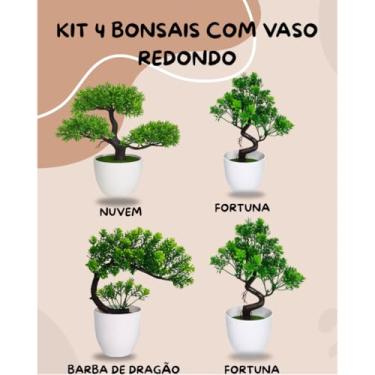 Imagem de Genérico, Kit 4 Plantas Bonsais Artificiais Verde Elegante Durável Vaso Redondo Nuvem Fortuna Barba de Dragão