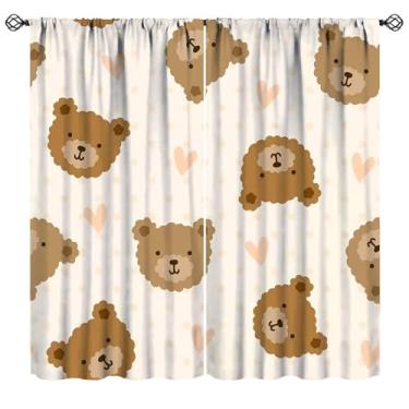 Imagem de Nanacur Cortinas de urso marrom, bege pastel com corações de bolinhas com estampa de ursos fofos, cortina de tratamentos de janela para quarto de bebês e meninos, 107 x 114 cm (sem apagão)