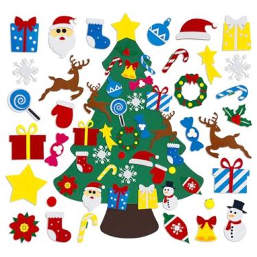 Imagem de Árvore de Natal de feltro faça você mesmo com 33 peças de ornamentos para crianças, árvore de Natal de feltro de 9 m para crianças Montessori, decoração de festa de ano novo