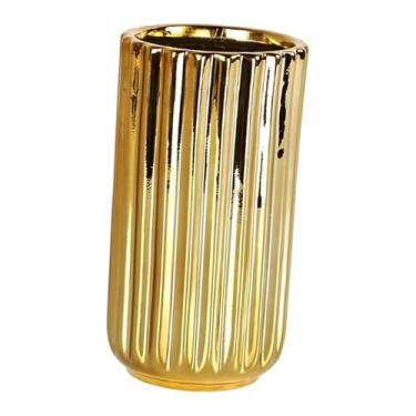 Imagem de Baoblaze Vaso de cerâmica dourada para flores, suporte para plantas, decoração de mesa, vaso cilíndrico para arranjos florais, ideal para casa, escritório e, 8cmx15.5cm