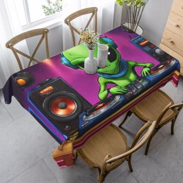 Imagem de SKKNT Toalha de mesa de jantar verde com estampa alienígena 89 x 139 cm, retangular, impermeável, reutilizável, festa de jantar