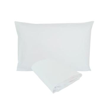 Imagem de Kit Fronha e Lençol de Elástico Mini Berço Percal 200 Fios 100% Algodão Branco Arrumadinho Enxovais