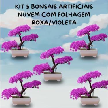 Imagem de Genérico, Kit 5 Bonsais Plantas Artificial Folhas Roxas – Charme Zen Estilo Moderno Beleza sem Manutenção