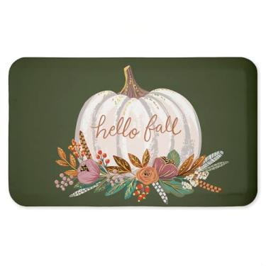 Imagem de Tapete floral antifadiga de abóbora saudação de outono, tapete ergonômico acolchoado para cozinha e pé com suporte antiderrapante, tapete confortável ecológico, design por Caroline Alfreds, 76 cm x 45