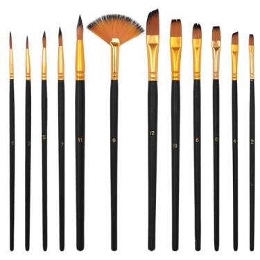 Imagem de Conjunto de 12 pincéis de pintura artística, pincéis profissionais de aquarela com redondo, detalhe, adaga e plana larga para acrílico, óleo, guache, pintura a tinta
