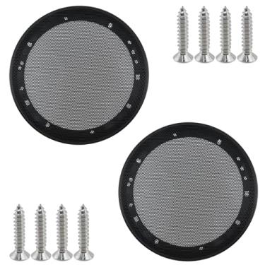 Imagem de Crapyt Capa de grade de alto-falante redonda de malha de 16,5 cm, protetor universal de alto-falante de carro de metal com parafusos, capa de proteção de buzina de grade de subwoofer para áudio
