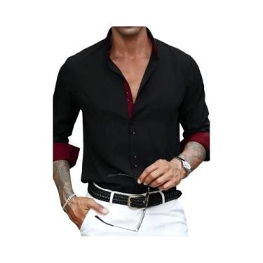 Imagem de Camisa Masculina Preta De Manga Longa Casual Inteligente Para Negócios