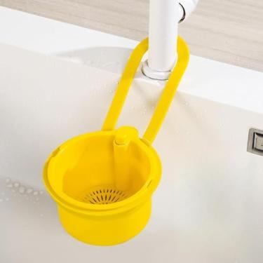 Imagem de Cesta de filtro de pia suspensa - Filtro de resíduos de cozinha com gancho ajustável, rack de armazenamento de drenagem sobre a pia (amarelo)