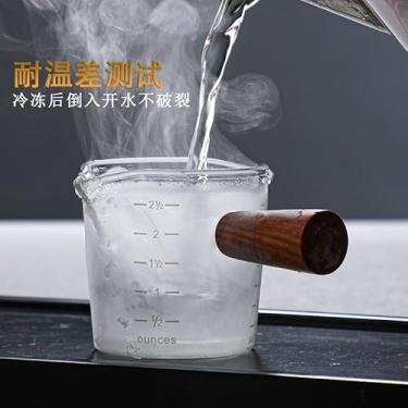 Imagem de Copo de Leite com Boca Pequena e Cabo Madeira Medidor Café Latte Vidro Italiano Tanque Divisão Fácil Usar Conveniente Alto Nível Alta Durabilidade Perfeito para Uso Diário em Casa