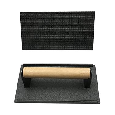 Imagem de Prensa para grelha de ferro fundido resistente com cabo madeira bacon carne hambúrguer steak queijo grelhado - Ferramenta profissional cozinha cozimen