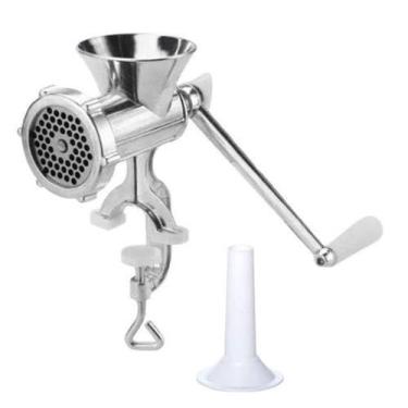 Imagem de Moedor De Carne N 10 + Funil Para Fazer Linguiça Biscoito Manual | Perfeito para Churrascos, Preparo de Alimentos, Panificação e Salsicharia Caseira