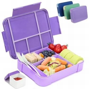 Imagem de Lancheira Bento 1330 ml, caixas Bento com 6 compartimentos talheres, lancheira à prova de vazamento Lancheira para adultos com compartimentos (PURPLE)
