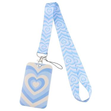 Imagem de Cordão de identificação de coração azul, porta-crachá clássico com alça removível para estudantes, chaveiro no local de trabalho