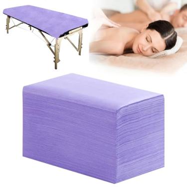 Imagem de 100 peças de lençóis descartáveis de 78,7 cm x 180,3 cm para mesa de massagem, capa de cama de spa, à prova d'água, respirável, descartável, para spa, tatuagem, salão de beleza, hotéis (roxo)