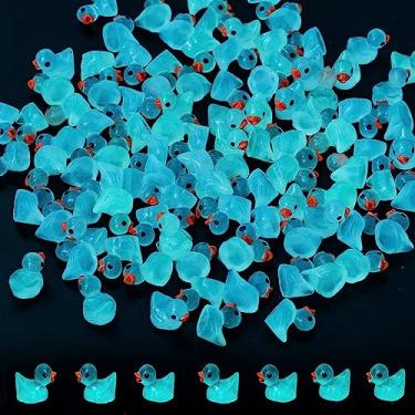Imagem de 100 peças de mini patos luminosos de resina, patos minúsculos, figuras em miniatura de patos para jardim, paisagem, decoração de casa de bonecas, decoração de casa em vaso, faça você mesmo (azul)