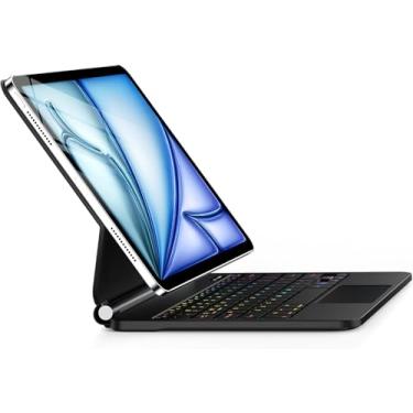 Imagem de Capa para iPad Air de 11 polegadas com teclado (M3/M2, 2025/2024), iPad Pro 11 (4ª/3ª/2ª/1ª geração) e Air 5/4ª, magnético estilo mágico – suporte cantilever flutuante - Trackpad multitoque (preto)