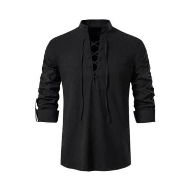 Imagem de Camisa Casual Masculina De Algodão E Linho, Camiseta De Manga Longa, C