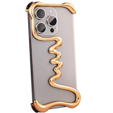 Imagem de Capa de metal minimalista ultraleve para iPhone 16/16 Pro/16 Pro Max, design artístico sem moldura, capa protetora de liga de alumínio completa com linhas curvas ocas 3D