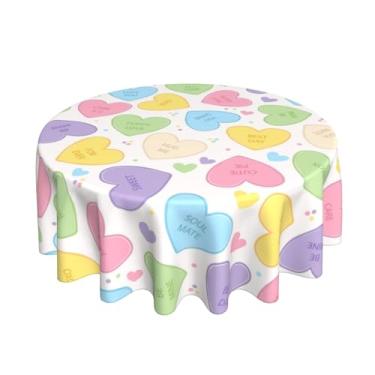 Imagem de Toalha de mesa redonda para Dia dos Namorados, 152 cm, cor doce, corações do amor, toalha de mesa decorativa, lavável, resistente a rugas, poliéster, resistente a manchas, capa de mesa de casamento