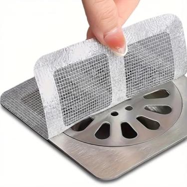 Imagem de Kit 10 Filtro Ralo Adesivo Descartável Fibra Vidro Coletor Cabelo Tela Anti-Inseto Banheiro Pia 10x10cm