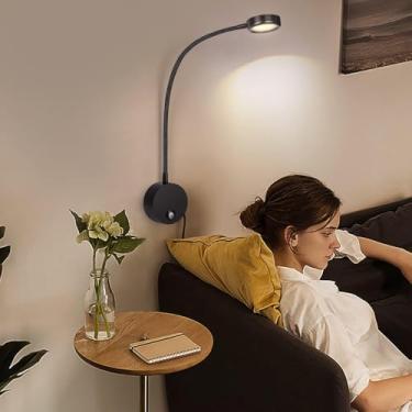 Imagem de Lâmpadas de leitura de LED reguláveis, luzes de leitura de montagem na parede para cabeceira da cama, pescoço de ganso flexível com plugue regulador de intensidade de toque, 3 modos de cor, 10 folhas