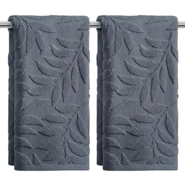 Imagem de Artoid Mode 2 peças de toalhas de mão cinza 3D folhas jacquard primavera para banheiro, 100% algodão macio absorvente toalha de decoração de banheiro, 14,7 x 29,5 polegadas