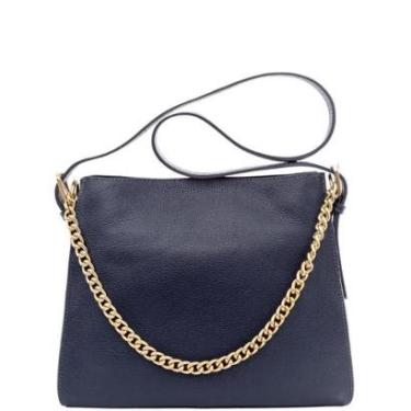 Imagem de Bolsa Feminina Leopoldine Couro Legítimo Azul Marinho com Alça Ajustável e Corrente Dourada-Feminino
