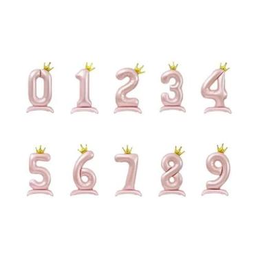 Imagem de Balão De Filme De Alumínio Digital Em Formato De Coroa Azul E Rosa De 