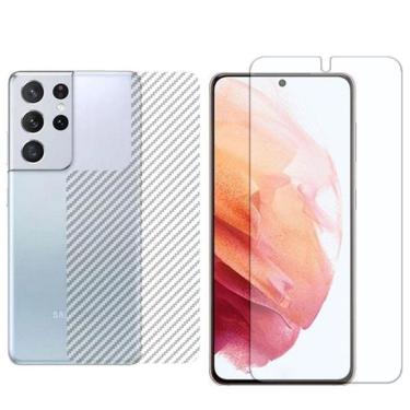 Imagem de Película Hidrogel + Adesivo Fibra De Carbono Para Samsung S21 - Transparente