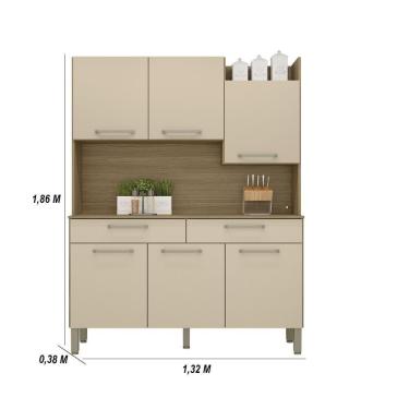 Imagem de Armário De Cozinha Compacta 6 Portas 2 Gavetas Viena - Freijó-vanilla
