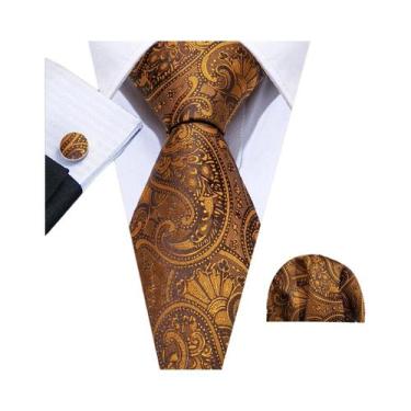 Imagem de Conjunto De Gravata, Abotoaduras E Lenço De Bolso Jacquard Laranja Mas