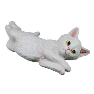 Imagem de Escultura, decoração de jardim, resina realista, gato branco - yiweisa