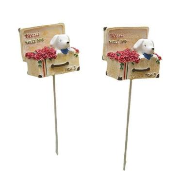 Imagem de Decoração de jardim de resina, lindo cachorro com escultura em caixa d