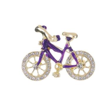 Imagem de Alfinetes de broche: bicicleta elegante com esmalte roxo e cristal - Y