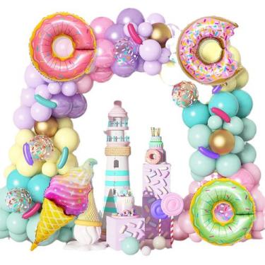 Imagem de Kit Balloon Garland Macaron Dreamy Donut 135 unidades com papel alumín