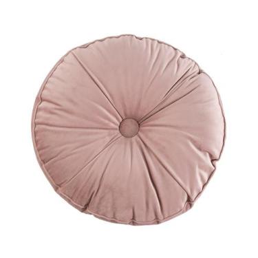 Imagem de Almofada Botão Redonda em Veludo Lateral Ripado Rosé - Westwing Collec