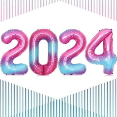 Imagem de Balão LHOAVWE 2024 Gradient Rosa Choque Azul 40 polegadas