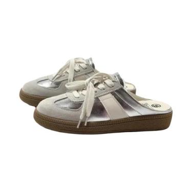 Imagem de Mules Femininos De Plataforma Com Bico Redondo, Slip-On, Loafers, Têni