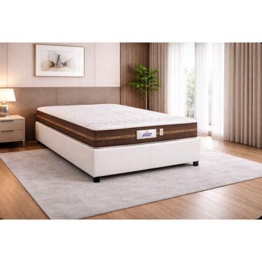 Imagem de Cama Box Baú Queen Colchão Molas Flora Gazin 158x198x61cm - Branco 