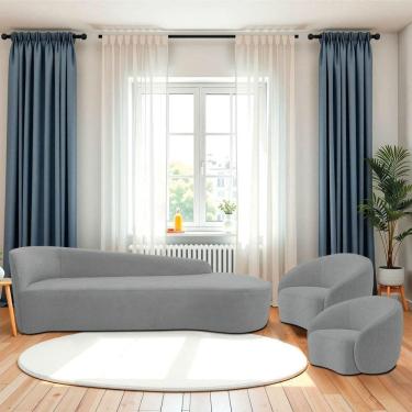 Imagem de Kit Divã Recamier Orgânico França 200cm Lado Direito E 2 Poltronas Amore Bouclé Cinza