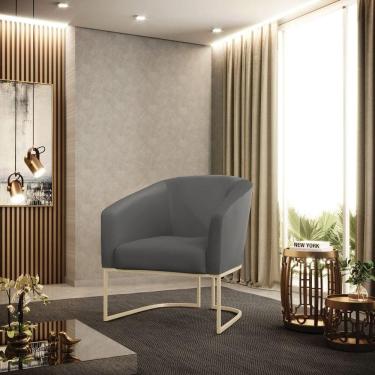 Imagem de Poltrona Sala Decorativa Stella Base Industrial Couro Sintético Grafite D`Rossi