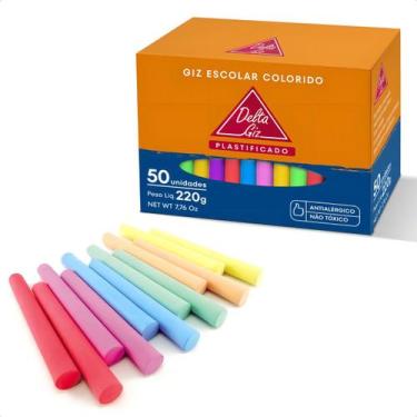 Imagem de Caixa Giz Escolar Colorido Lousa Plastificado Cilíndrico Atóxico 50 un