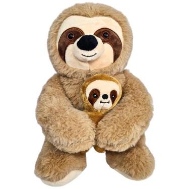 Imagem de Bicho Preguiça de Pelúcia Com Filhote Nicho Safari Bebê Fofo - Nikity 
